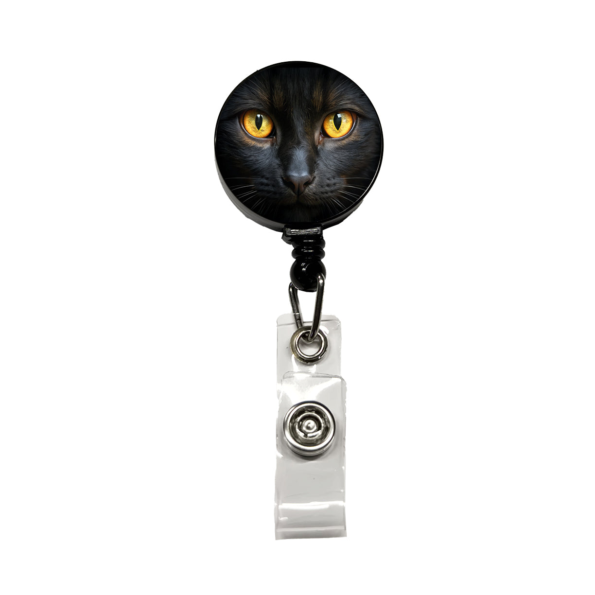 Black Cat with Gold Eyes Retractable ID Key Card Name Tag Badge Holder with Clip