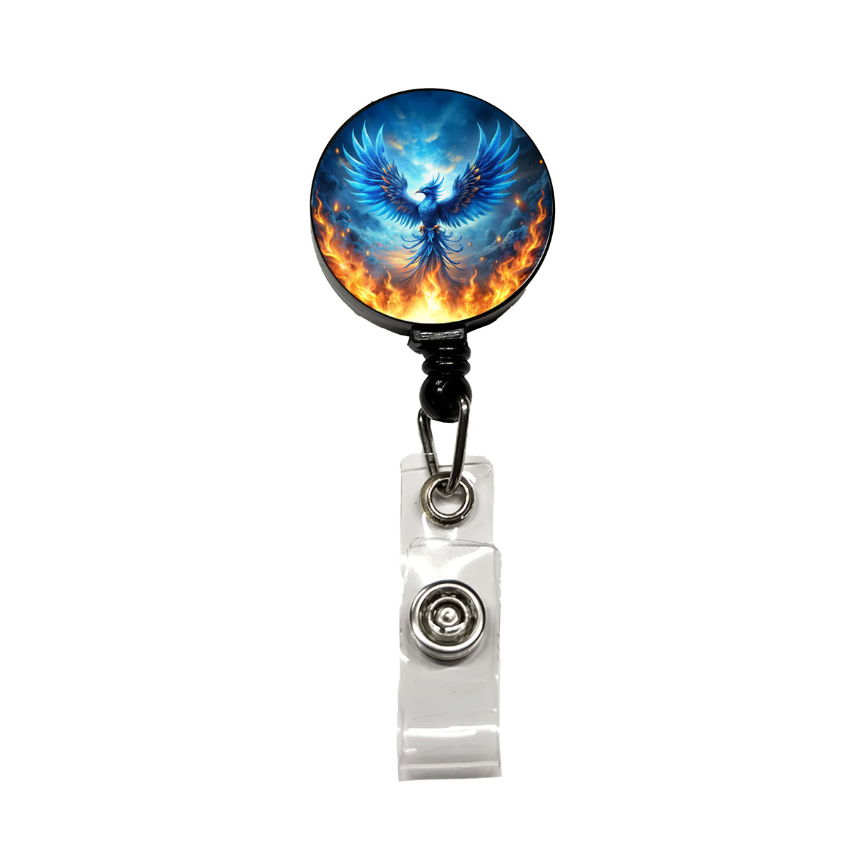 Blue Flaming Phoenix Rising From Ashes Fantasy Bird Retractable ID Key Card Name Tag Badge Holder with Clip