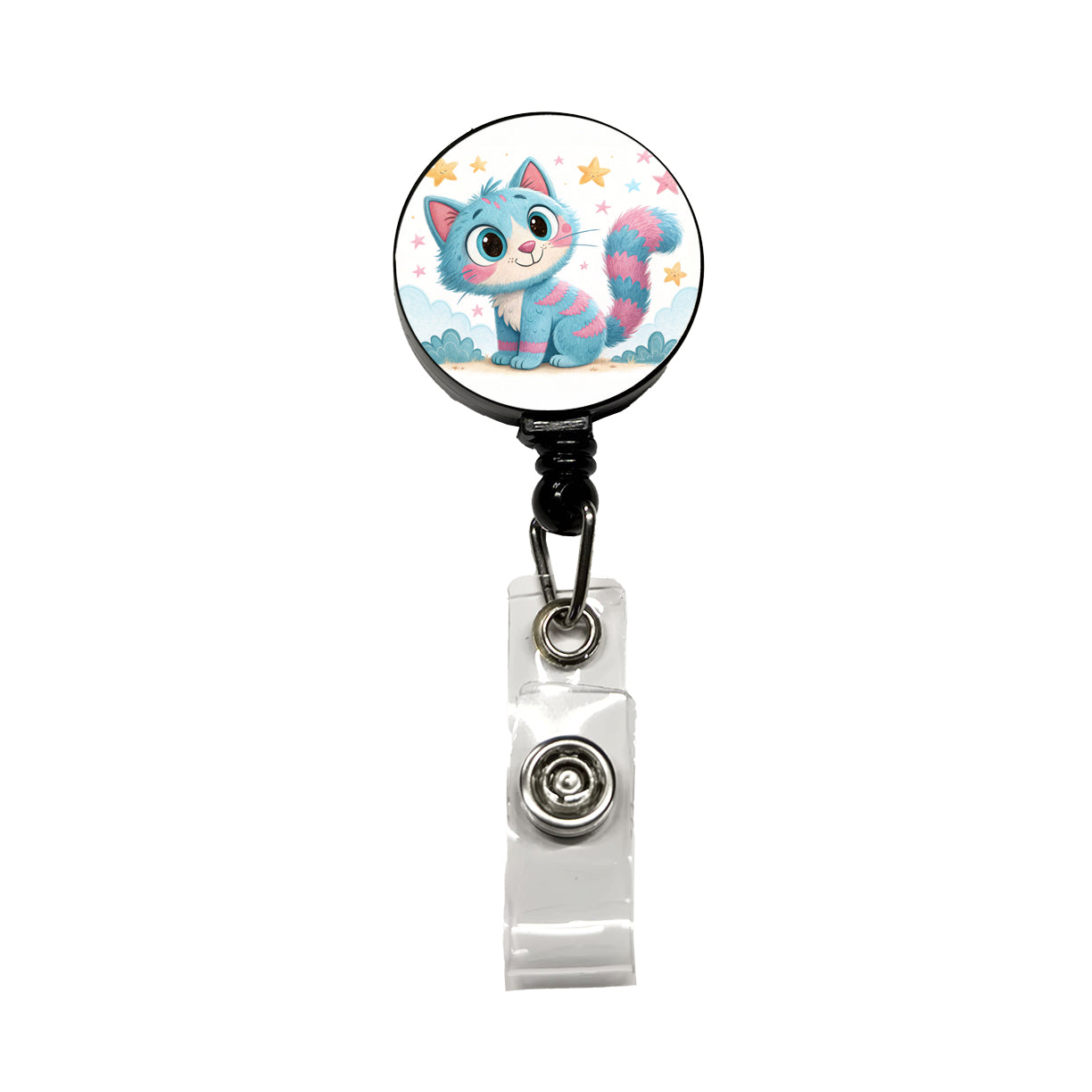 Cat Children's Illustration Style Retractable ID Key Card Name Tag Badge Holder with Clip