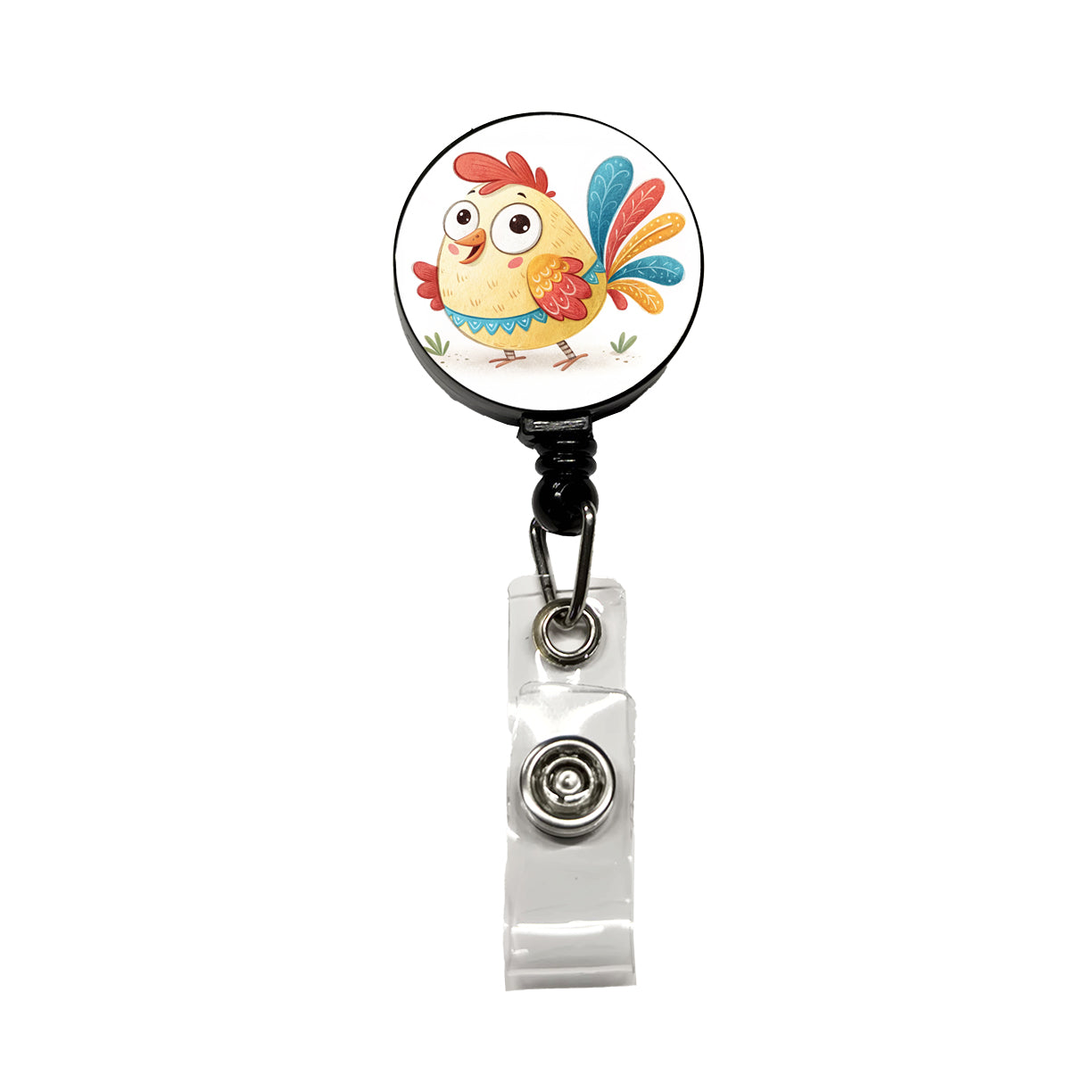 Chicken Children's Illustration Style Retractable ID Key Card Name Tag Badge Holder with Clip