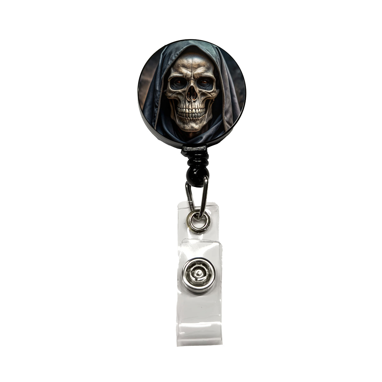 Close-Up Of Grim Reaper Skull Face Halloween Retractable ID Key Card Name Tag Badge Holder with Clip