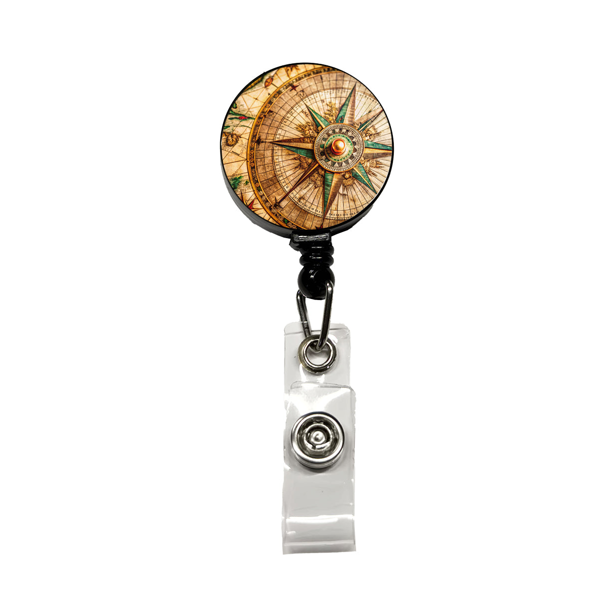 Compass Rose on an Ancient Nautical Maritime Map Retractable ID Key Card Name Tag Badge Holder with Clip