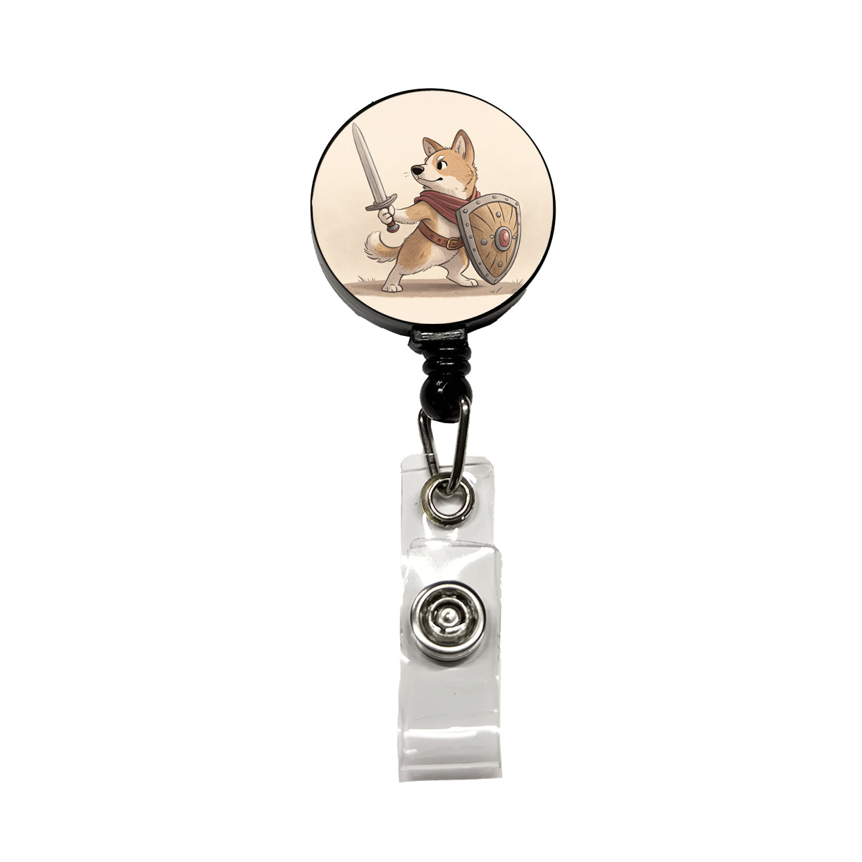 Dog With Sword And Shield Fantasy Medieval Cartoon Retractable ID Key Card Name Tag Badge Holder with Clip