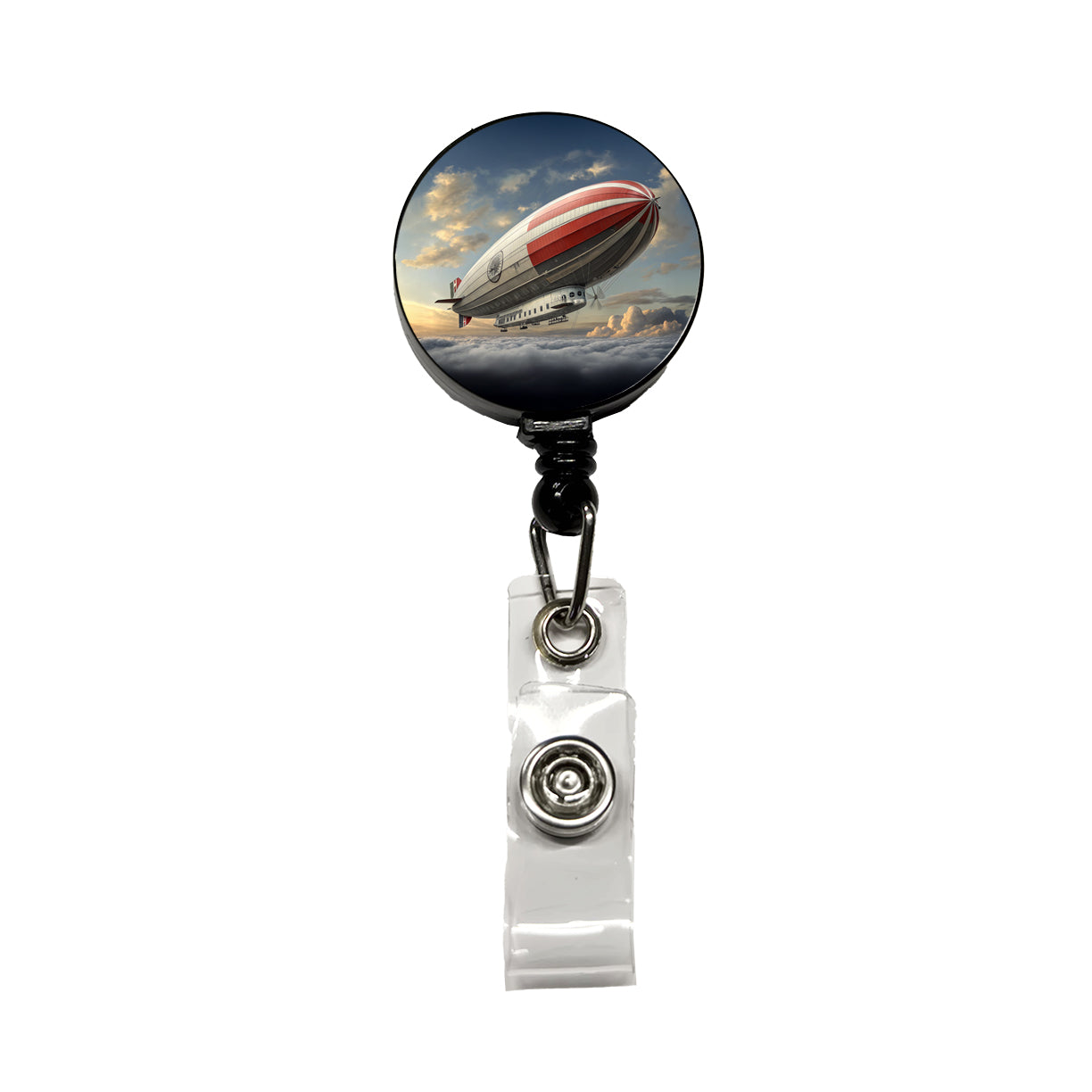 Early 1900's Dirigible Airship Blimp Retractable ID Key Card Name Tag Badge Holder with Clip