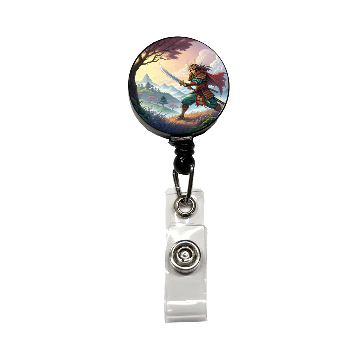Fantasy Warrior with Sword Classic Japanese Anime Style Retractable ID Key Card Name Tag Badge Holder with Clip
