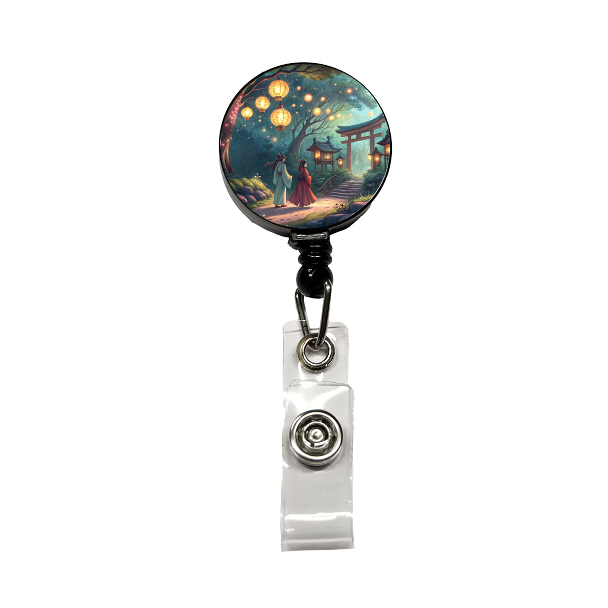 Forest Temple Entrance Torii Gate Fantasy Japanese Anime Style Retractable ID Key Card Name Tag Badge Holder with Clip