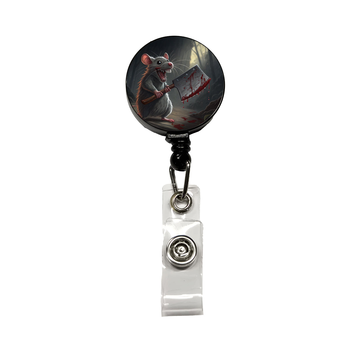 Mouse Holding A Bloody Meat Cleaver Halloween Scary Retractable ID Key Card Name Tag Badge Holder with Clip
