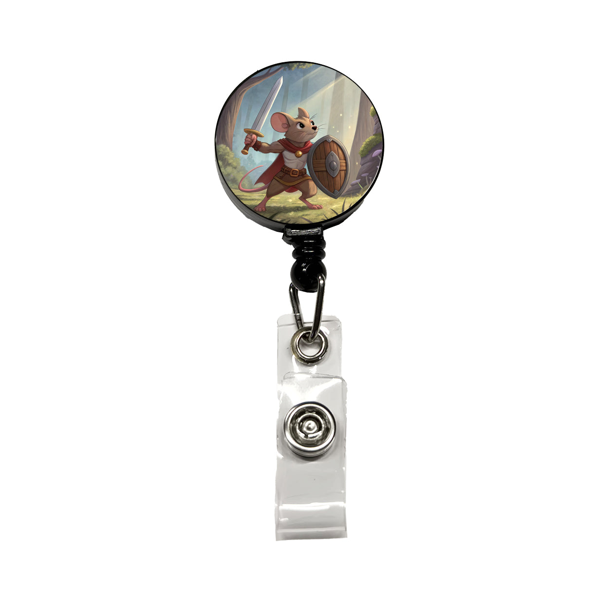 Mouse Warrior With Sword And Shield Retractable ID Key Card Name Tag Badge Holder with Clip