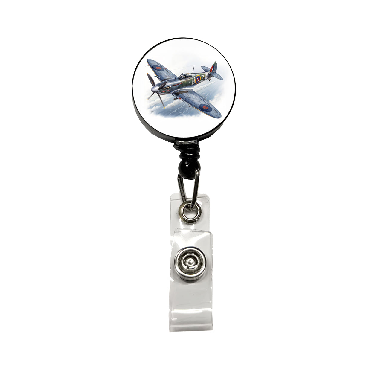 Spitfire WWII British Fighter Plane Retractable ID Key Card Name Tag Badge Holder with Clip