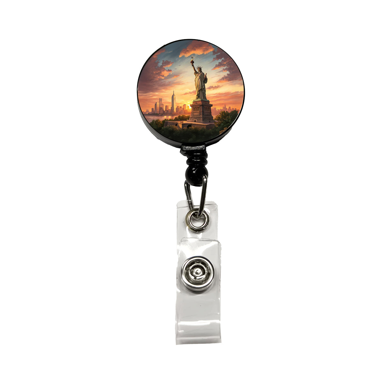 Statue Of Liberty During Sunset New York City Retractable ID Key Card Name Tag Badge Holder with Clip