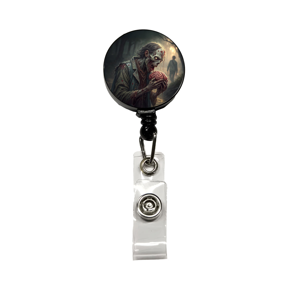 Zombie Eating Yummy Brains Funny Halloween Retractable ID Key Card Name Tag Badge Holder with Clip