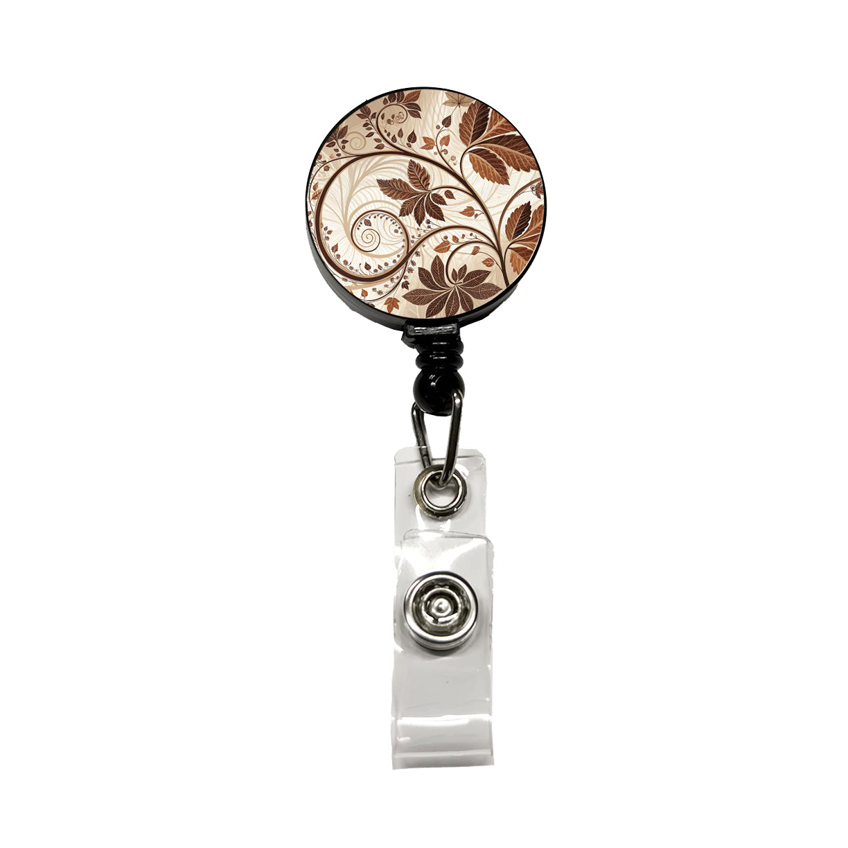 Abstract Brown Leaves Design Retractable ID Key Card Name Tag Badge Holder with Clip