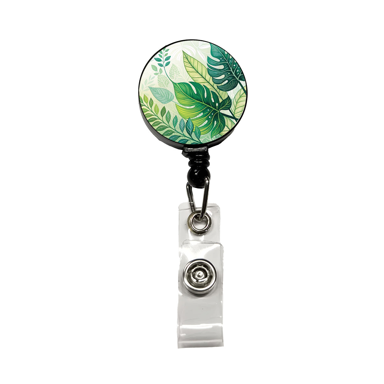 Abstract Green Leaves Design Retractable ID Key Card Name Tag Badge Holder with Clip
