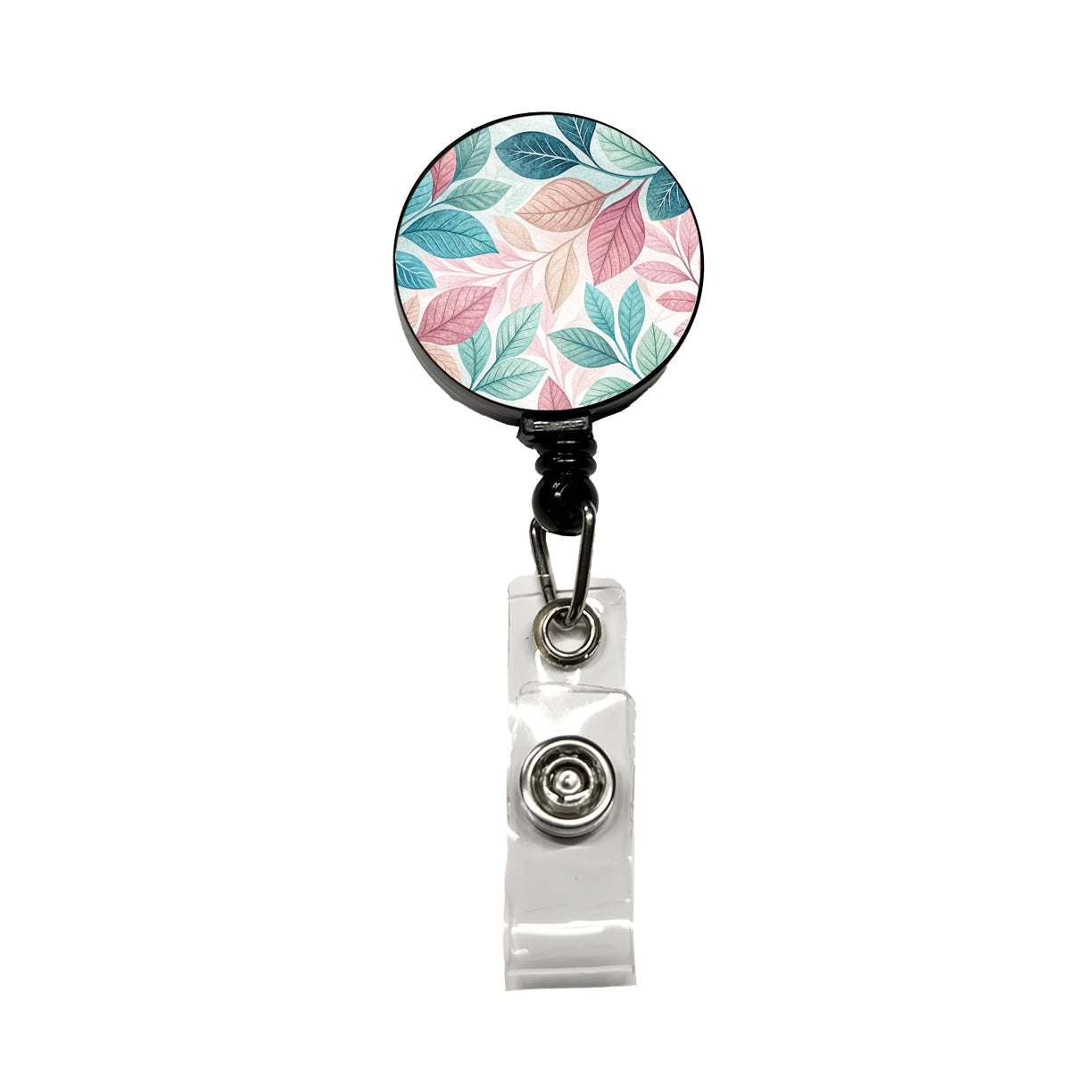 Abstract Pastel Floral Leaves Design Retractable ID Key Card Name Tag Badge Holder with Clip