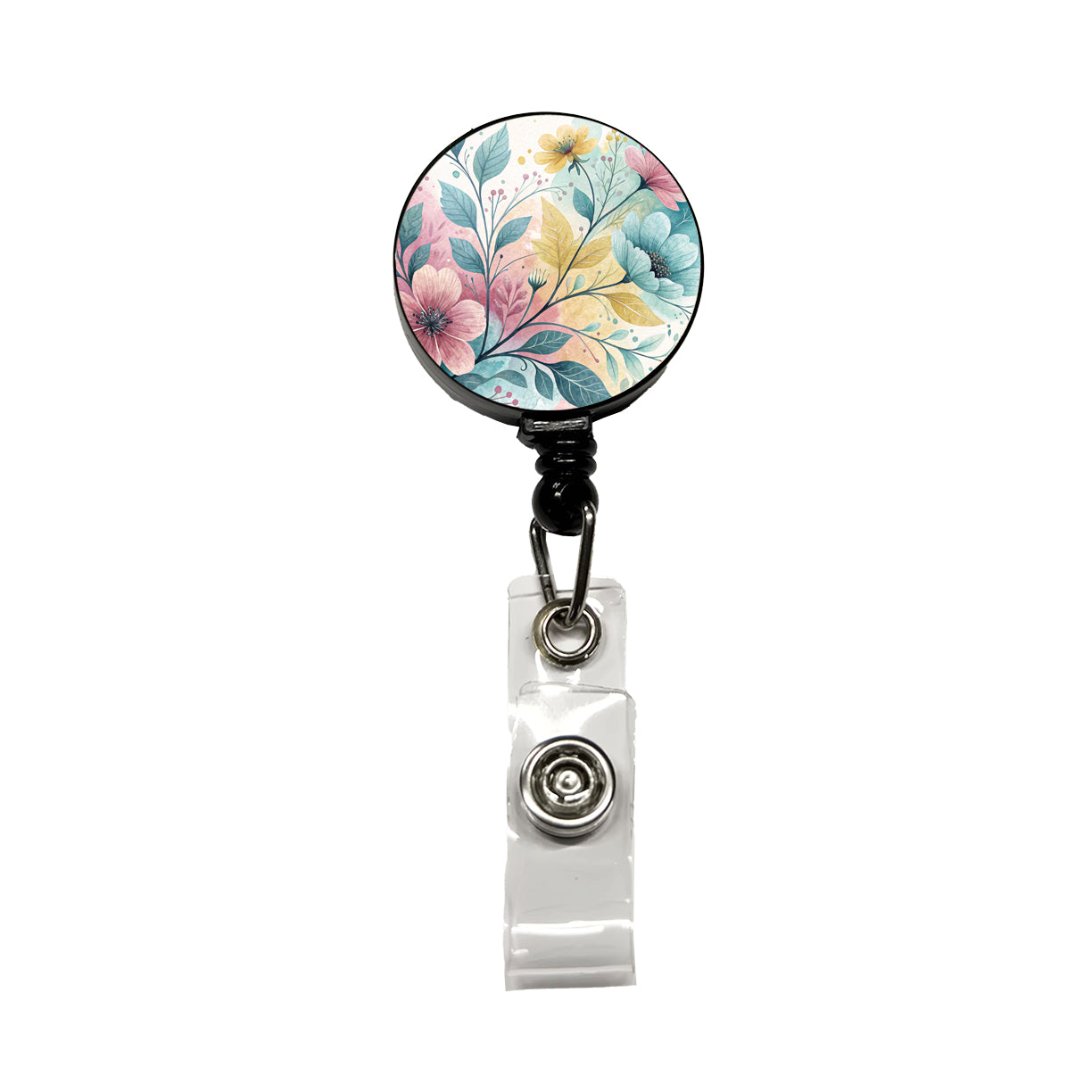 Abstract Pastel Flowers Leaves Design Retractable ID Key Card Name Tag Badge Holder with Clip