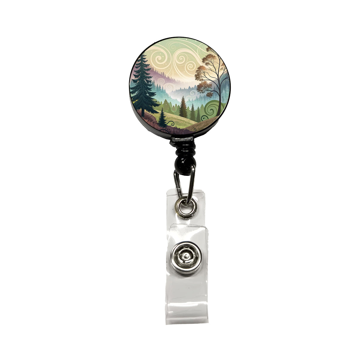 Abstract Pastel Forest Landscape Retractable ID Key Card Name Tag Badge Holder with Clip