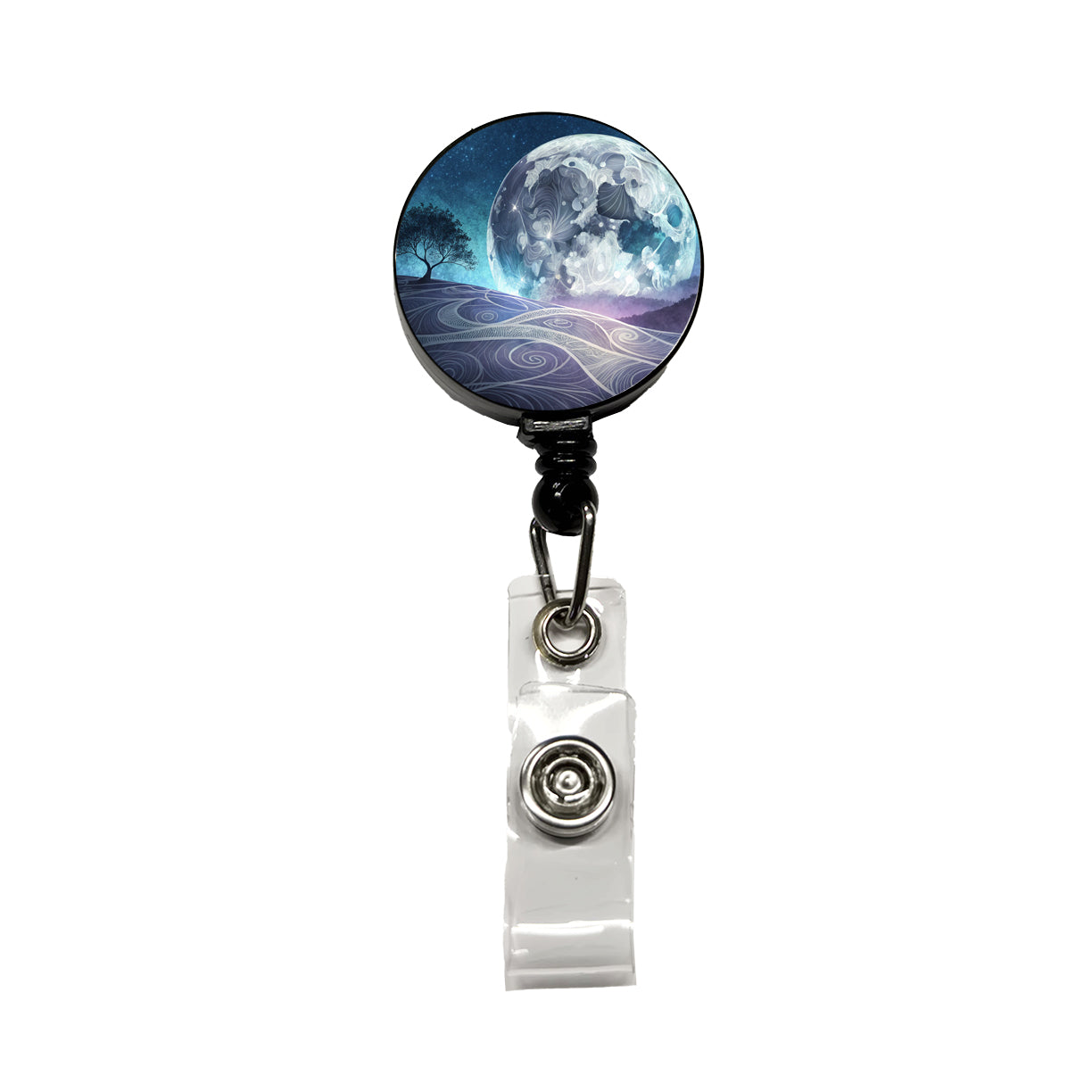 Abstract Purple Blue Moon Landscape Retractable ID Key Card Name Tag Badge Holder with Clip