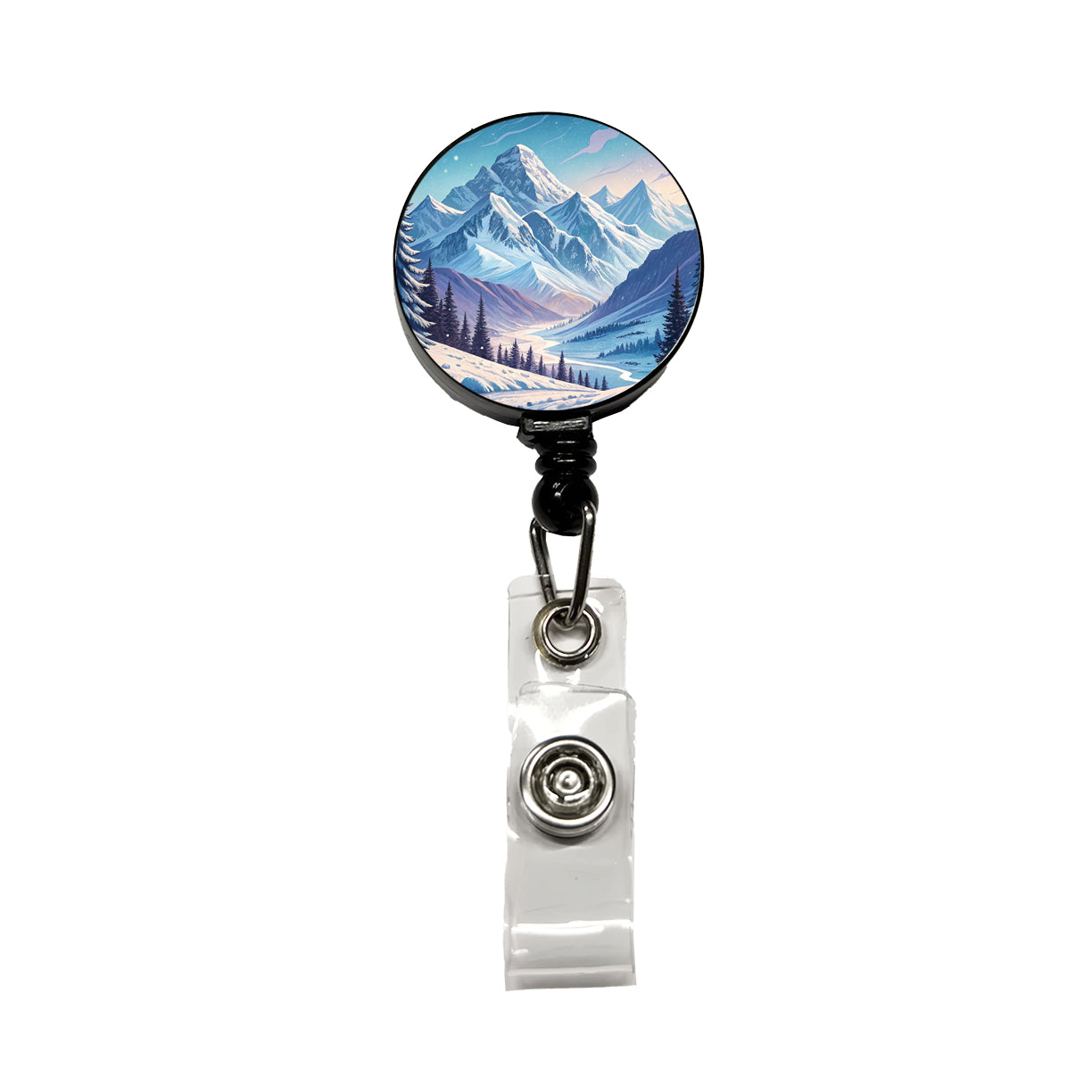 Abstract Winter Blue Purple Mountains Landscape Retractable ID Key Card Name Tag Badge Holder with Clip