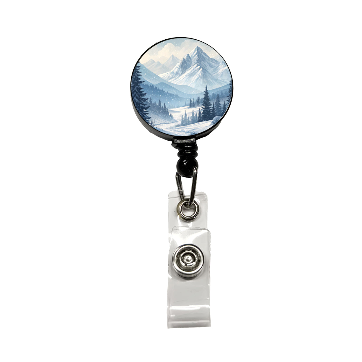 Abstract Winter Mountains Landscape Retractable ID Key Card Name Tag Badge Holder with Clip