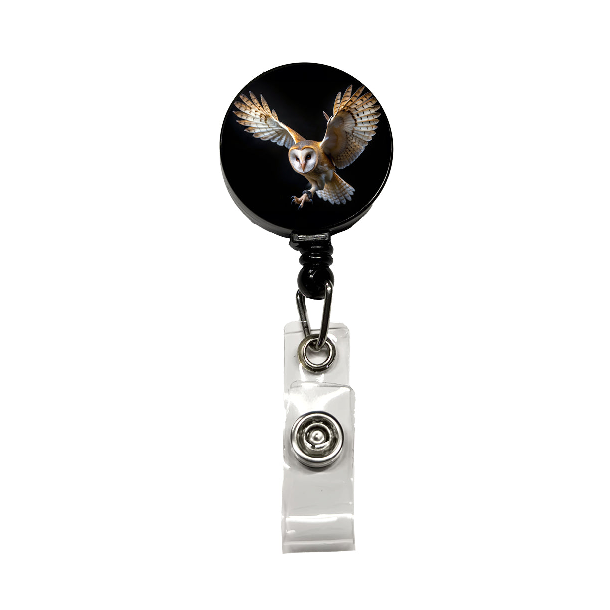 Barn Owl Flying Raptor Bird Of Prey Retractable ID Key Card Name Tag Badge Holder with Clip
