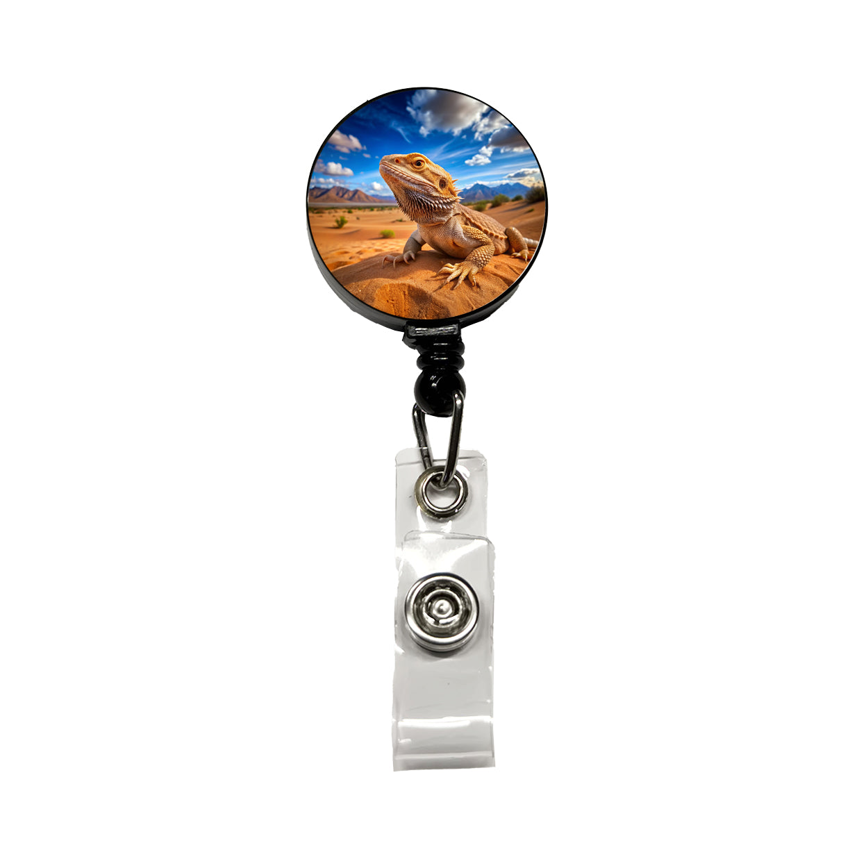 Bearded Dragon Lizard Reptile in the Desert Retractable ID Key Card Name Tag Badge Holder with Clip