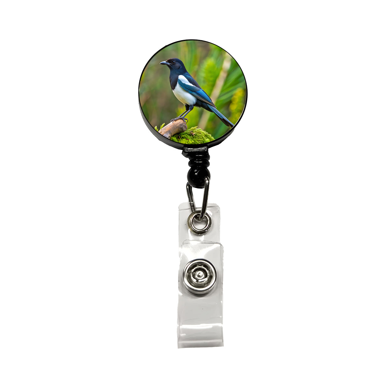 Black Billed Magpie Backyard Bird Retractable ID Key Card Name Tag Badge Holder with Clip