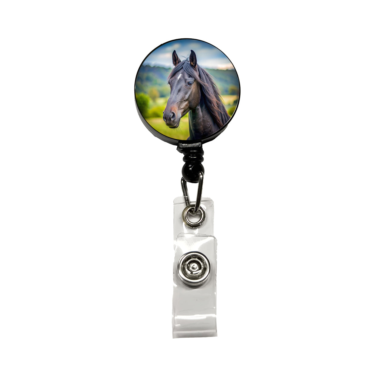 Black Horse Face Retractable ID Key Card Name Tag Badge Holder with Clip