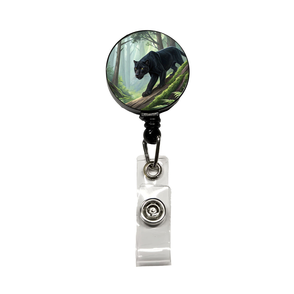 Black Panther Stalking Prey Retractable ID Key Card Name Tag Badge Holder with Clip