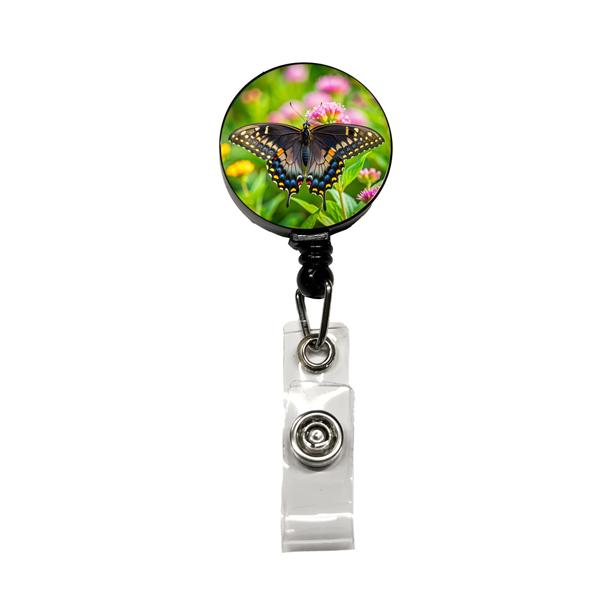 Black Swallowtail Butterfly Retractable ID Key Card Name Tag Badge Holder with Clip