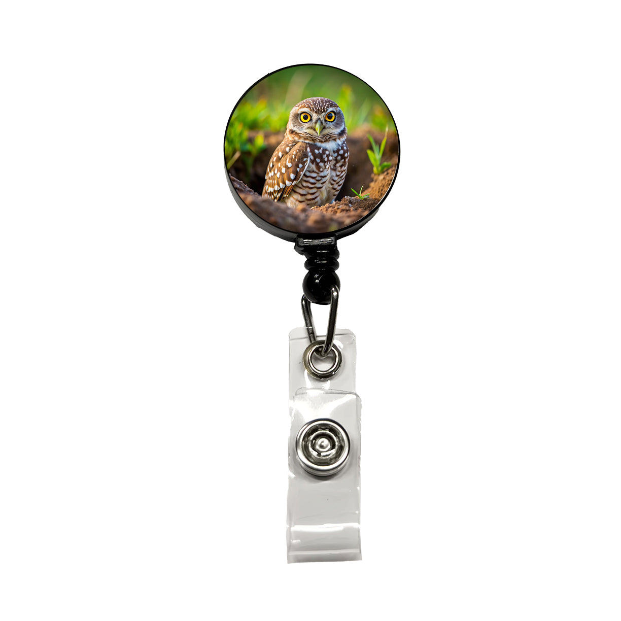 Burrowing Owl Raptor Bird Of Prey Retractable ID Key Card Name Tag Badge Holder with Clip