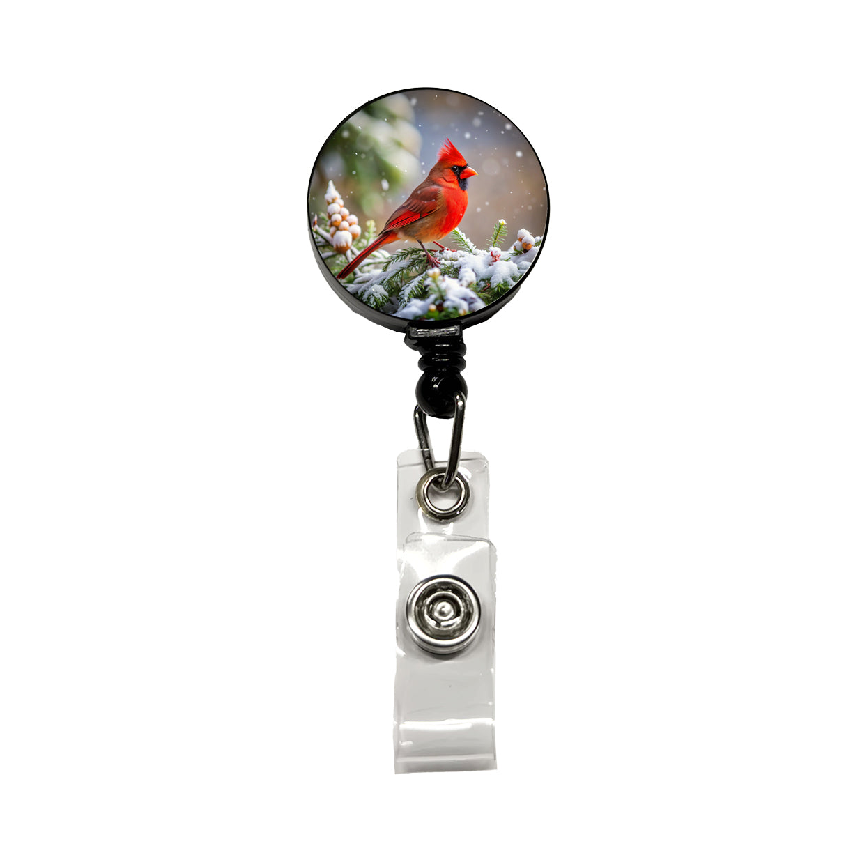Cardinal In Winter Backyard Bird Retractable ID Key Card Name Tag Badge Holder with Clip