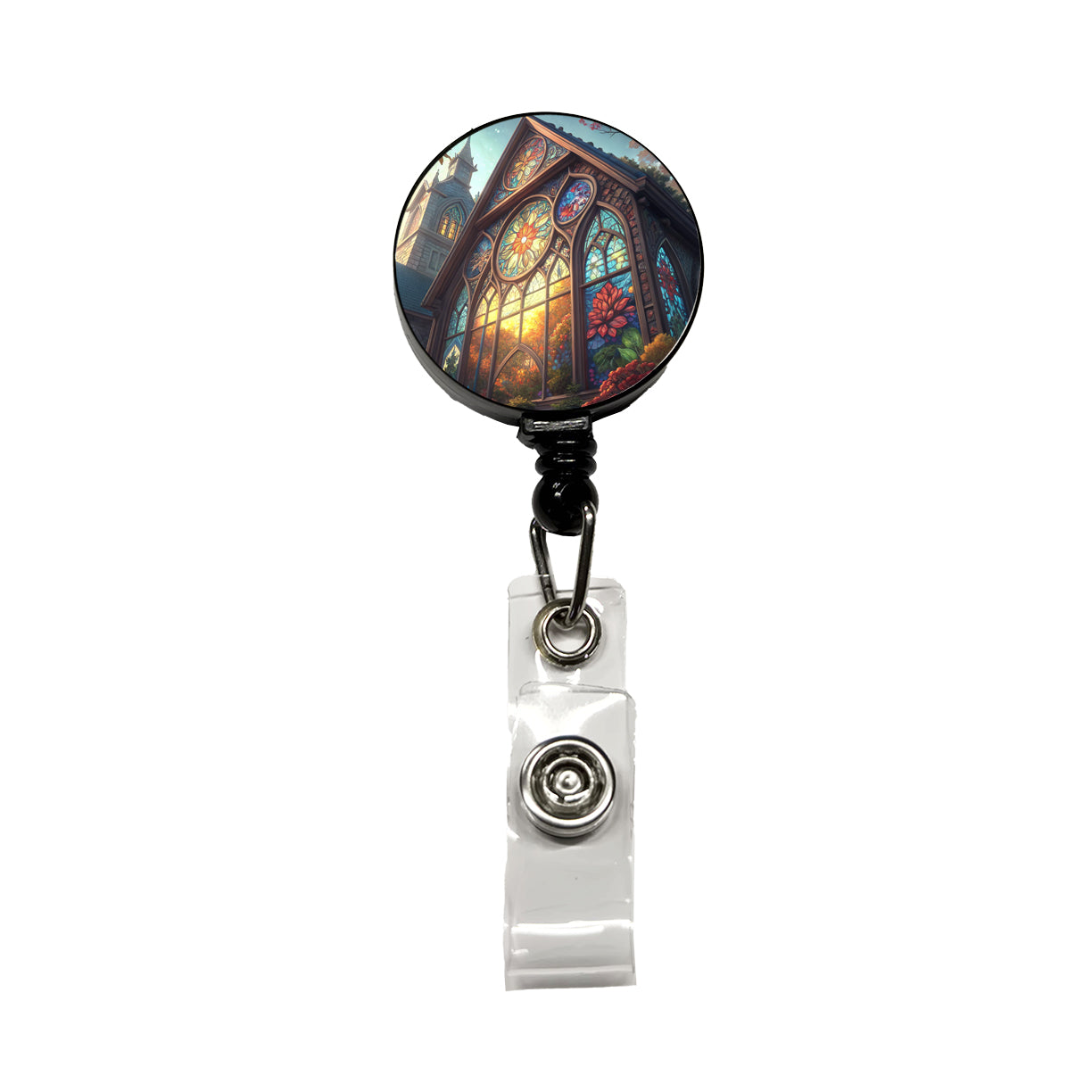 Church Stained Glass Windows Retractable ID Key Card Name Tag Badge Holder with Clip