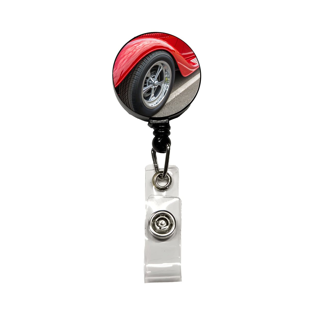 Classic Red Hot Rod Car Retractable ID Key Card Name Tag Badge Holder with Clip