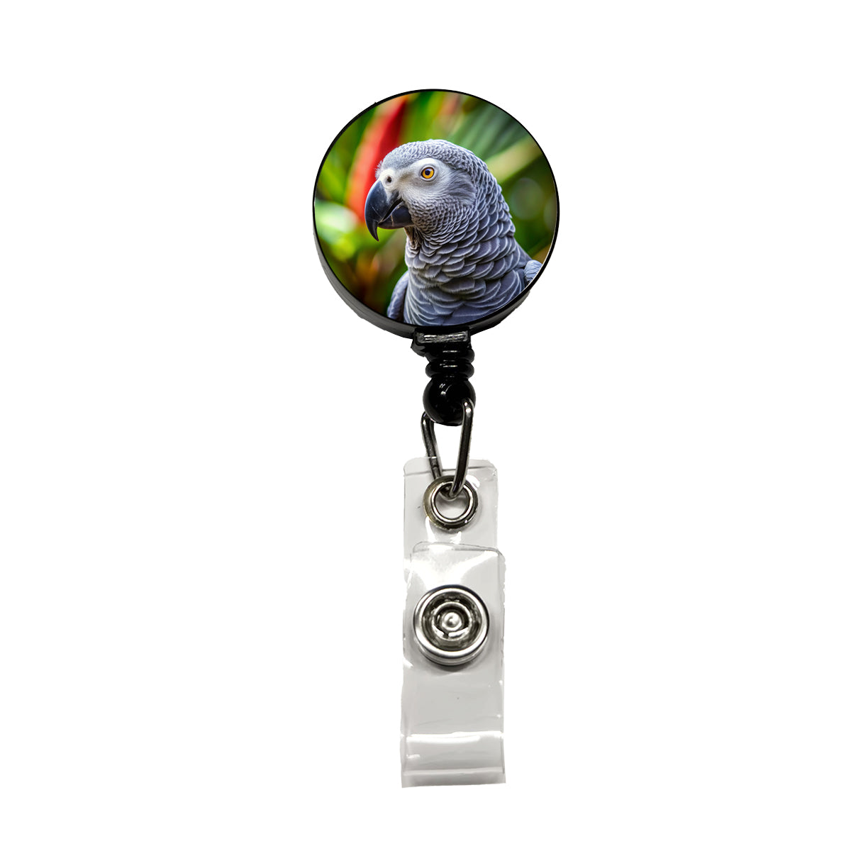 Congo African Grey Parrot Bird Retractable ID Key Card Name Tag Badge Holder with Clip