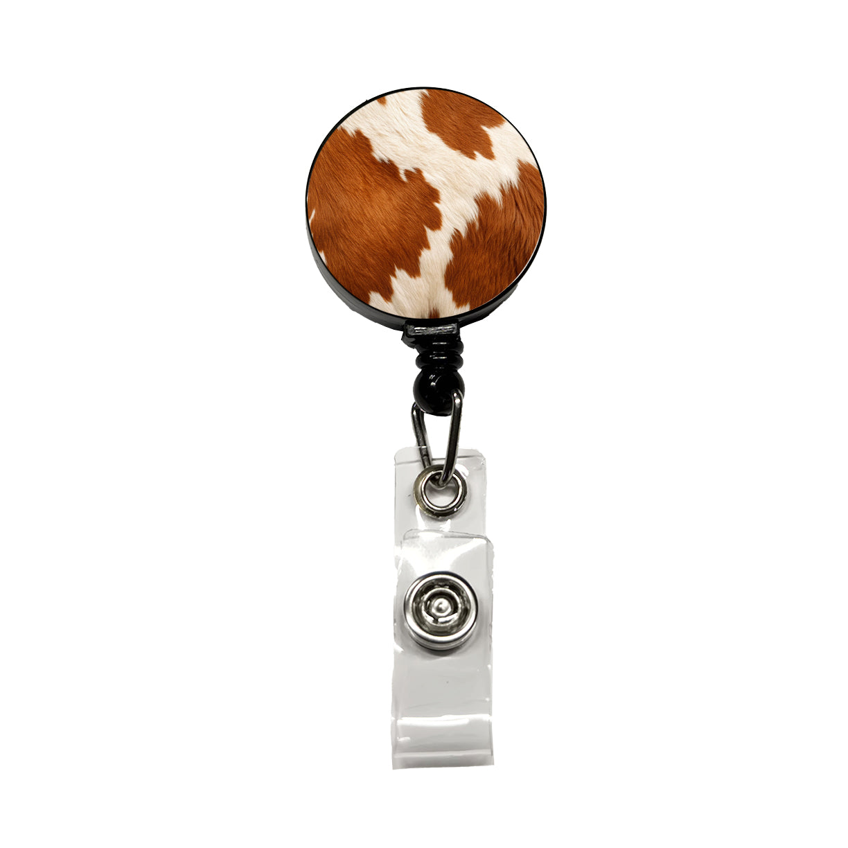 Cow Pattern Brown and White Retractable ID Key Card Name Tag Badge Holder with Clip