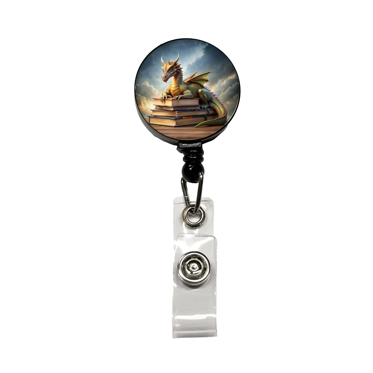 Dragon Laying On Top Of Books Reading Retractable ID Key Card Name Tag Badge Holder with Clip