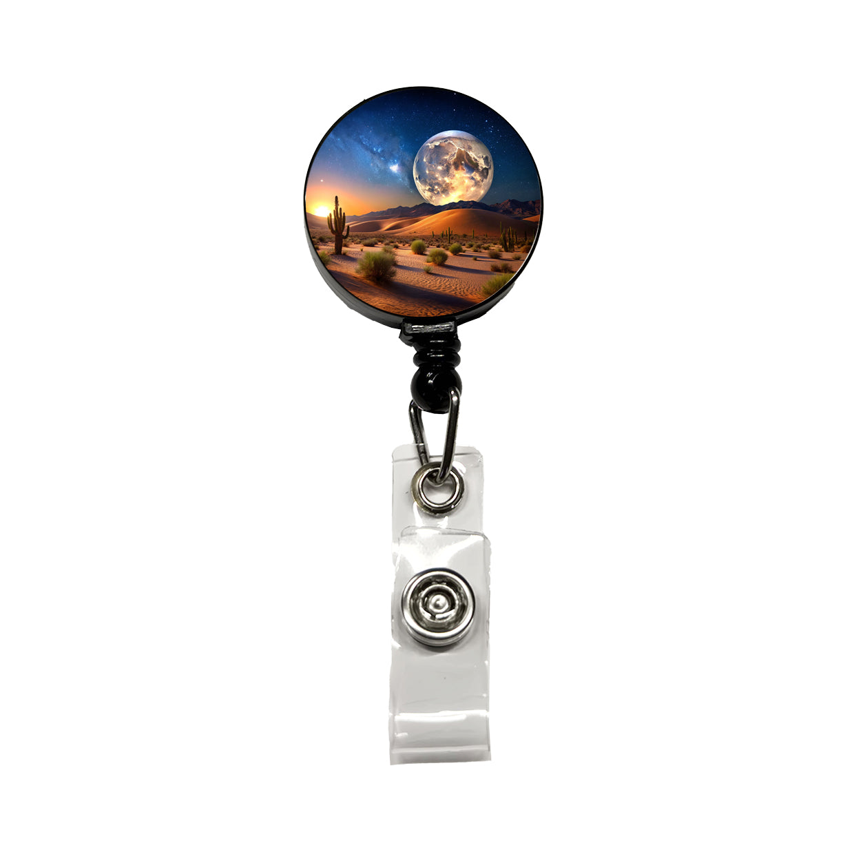 Full Moon Over The Desert Retractable ID Key Card Name Tag Badge Holder with Clip