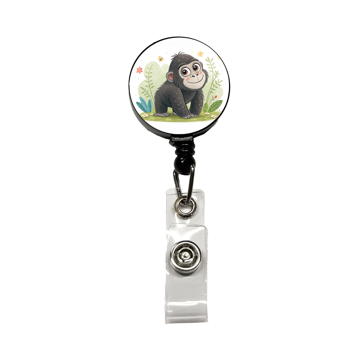 Gorilla Ape Children's Illustration Style Retractable ID Key Card Name Tag Badge Holder with Clip