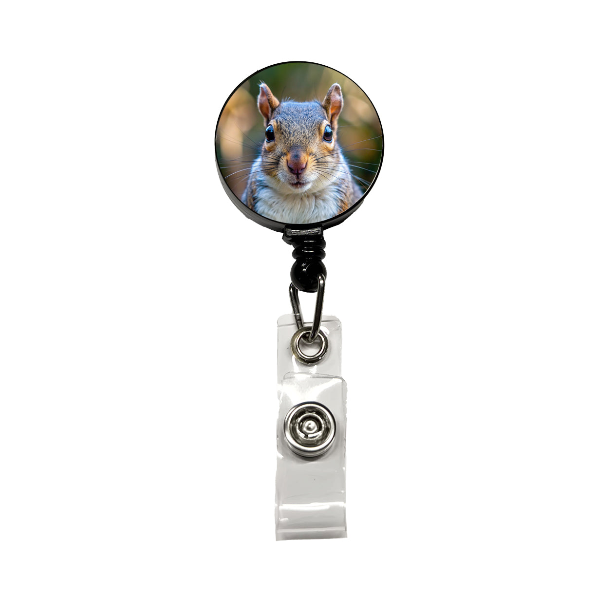 Gray Squirrel Face Retractable ID Key Card Name Tag Badge Holder with Clip
