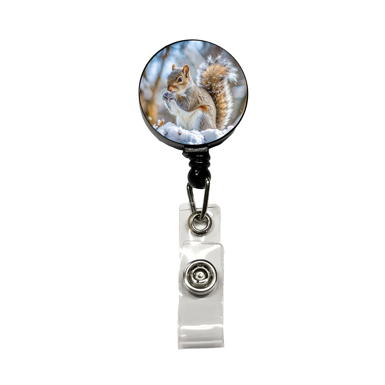 Gray Squirrel In Winter Retractable ID Key Card Name Tag Badge Holder with Clip