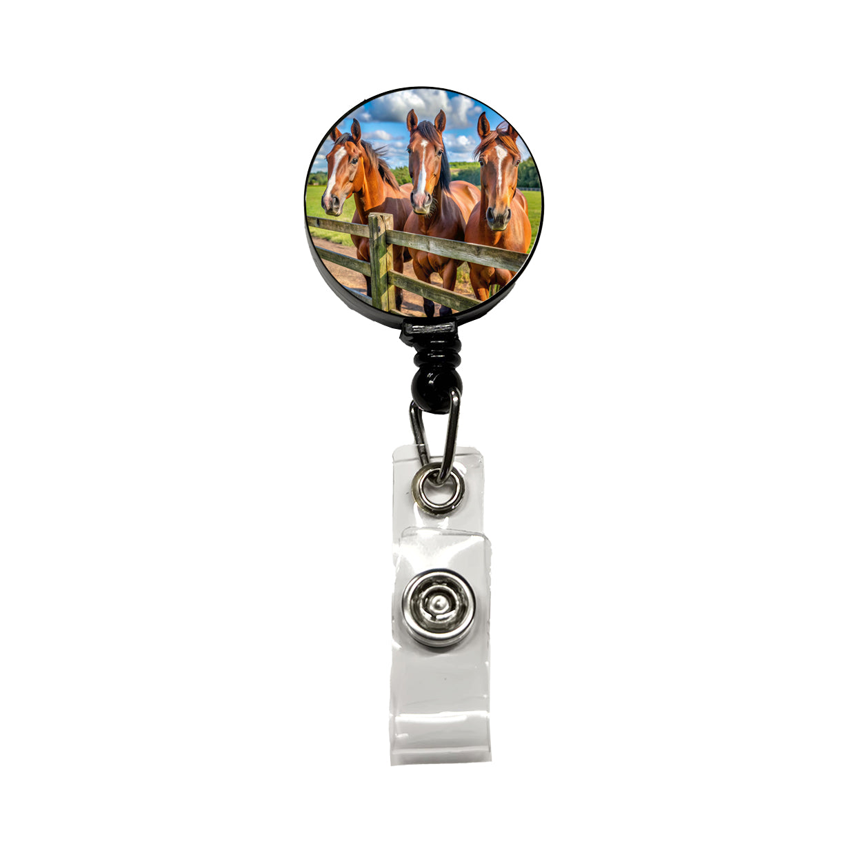 Horses Standing At The Fence Retractable ID Key Card Name Tag Badge Holder with Clip