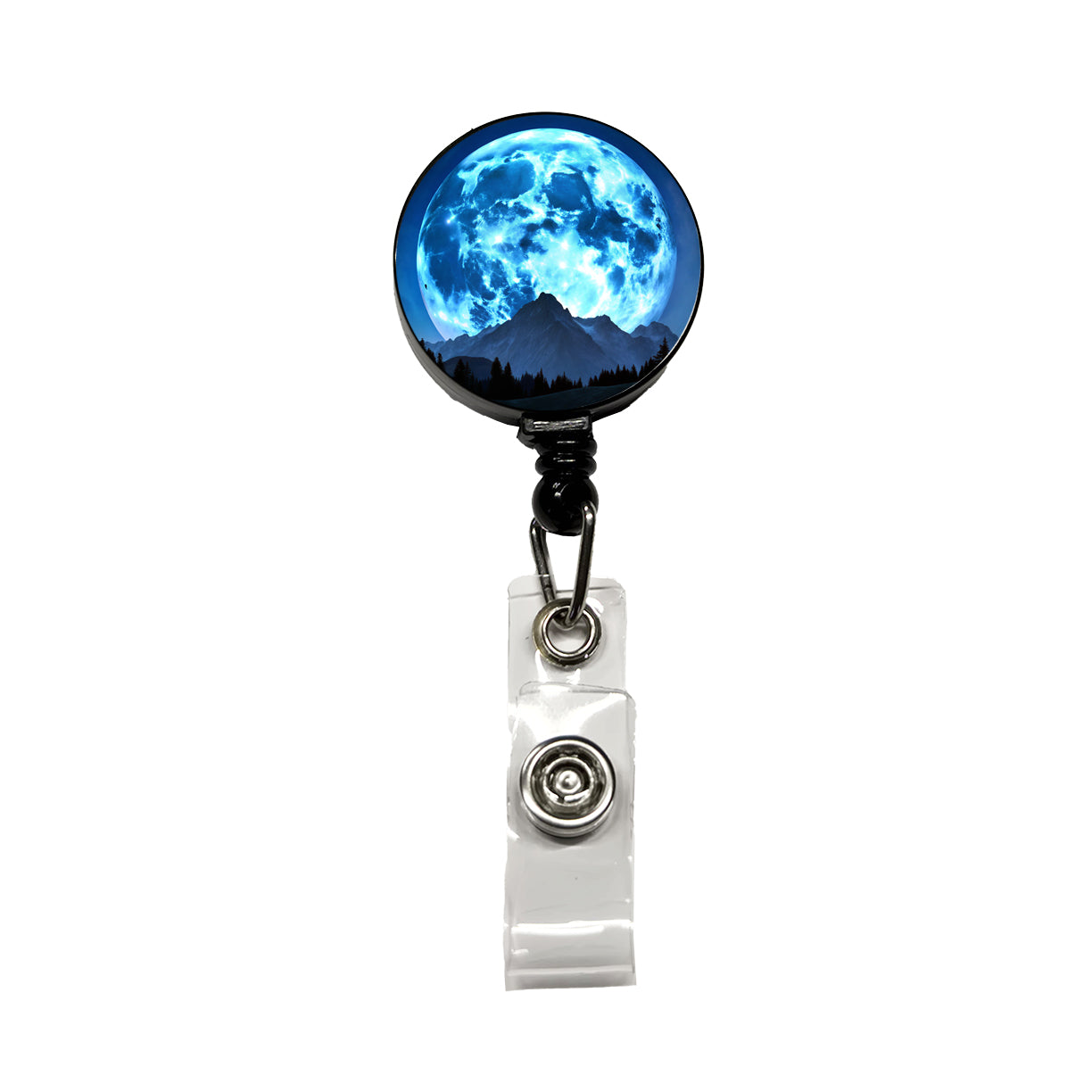 Large Blue Moon Over Mountain Range Retractable ID Key Card Name Tag Badge Holder with Clip