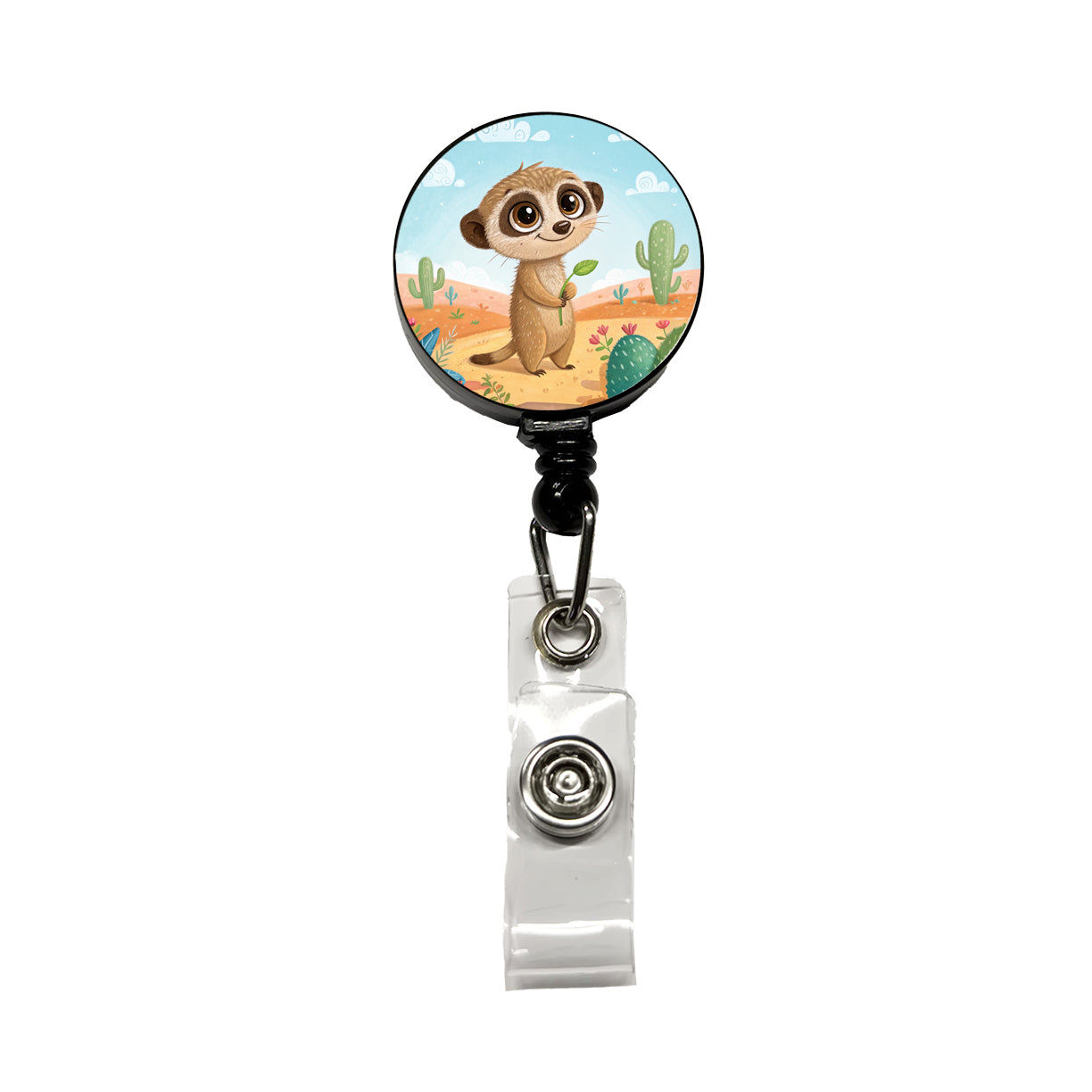 Meerkat Children's Illustration Style Retractable ID Key Card Name Tag Badge Holder with Clip