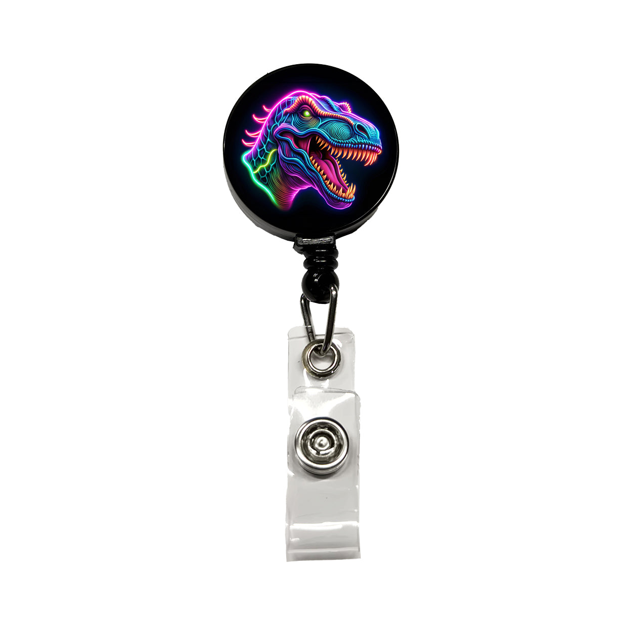 Neon T-Rex Dinosaur Head Retractable ID Key Card Name Tag Badge Holder with Clip