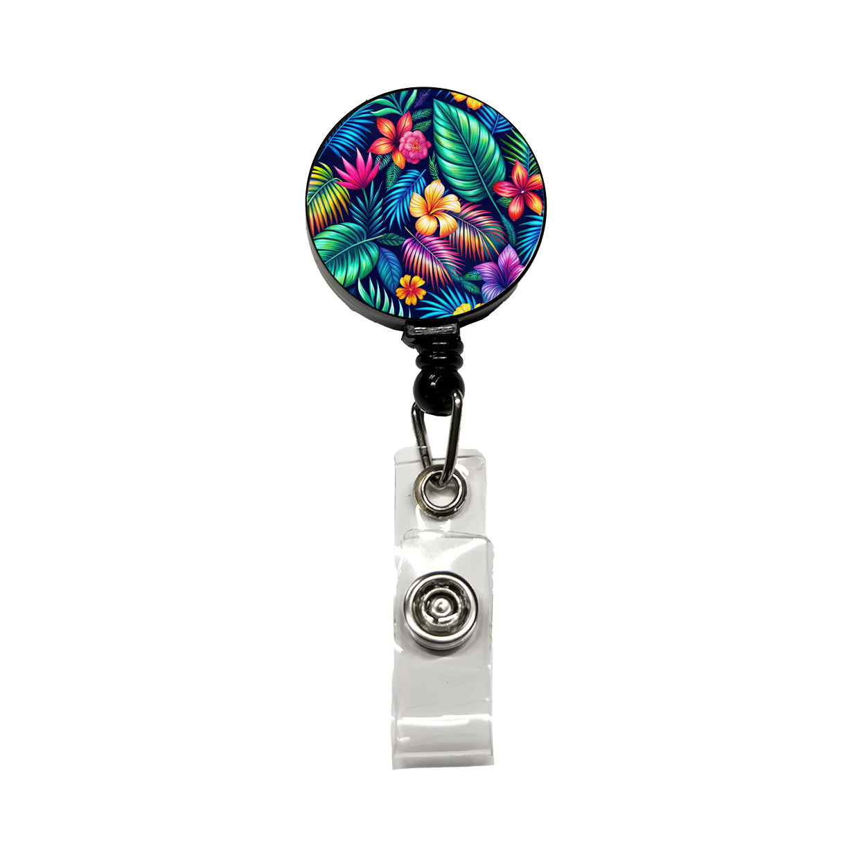 Neon Tropical Floral Pattern Retractable ID Key Card Name Tag Badge Holder with Clip