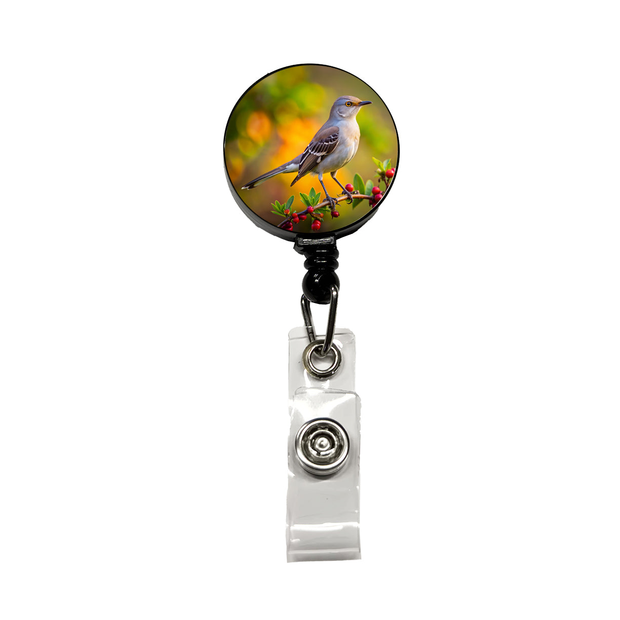 Northern Mockingbird Backyard Bird Retractable ID Key Card Name Tag Badge Holder with Clip