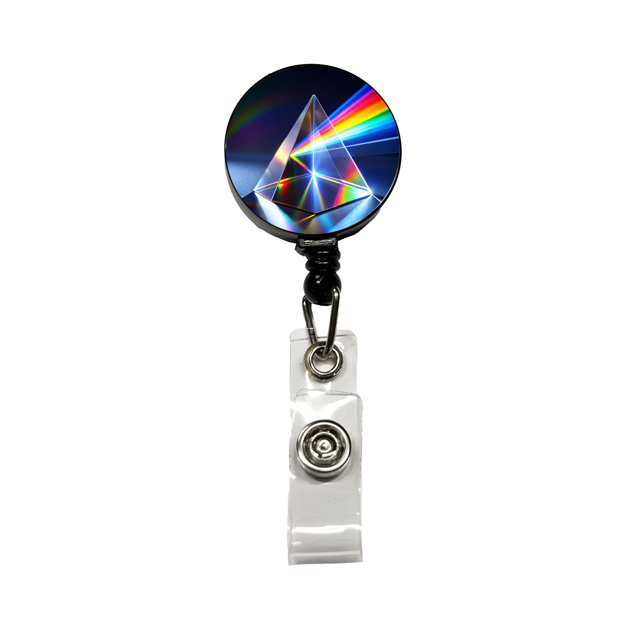 Pyramid Prism Refracted Rainbow Retractable ID Key Card Name Tag Badge Holder with Clip