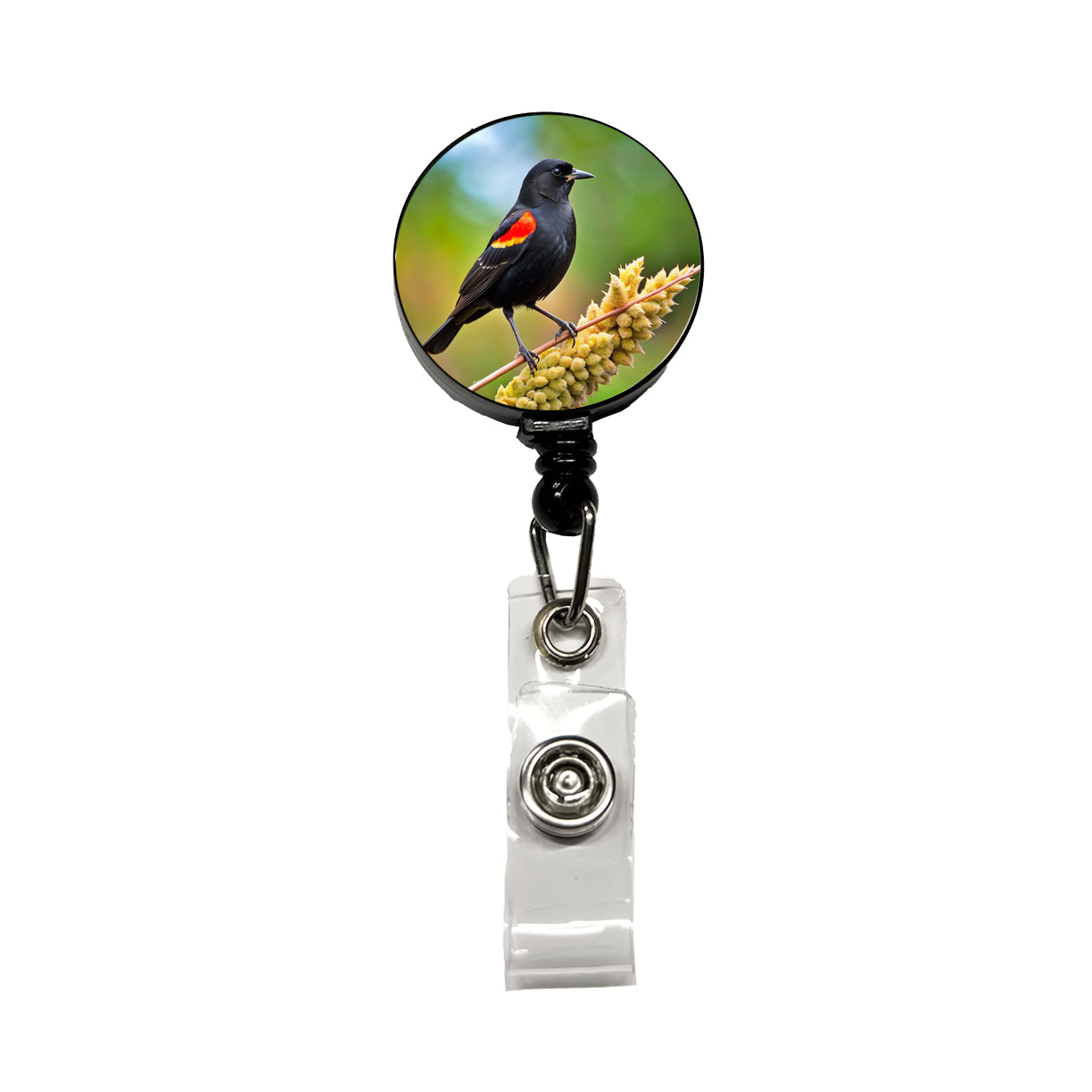 Red Winged Blackbird Backyard Bird Retractable ID Key Card Name Tag Badge Holder with Clip