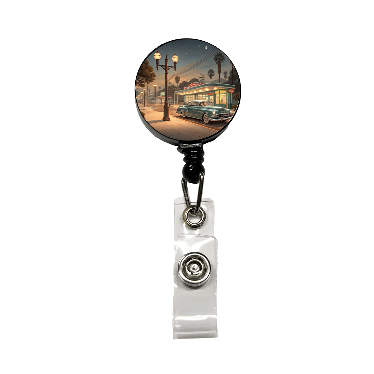 Retro Americana1950's Main Street Diner Retractable ID Key Card Name Tag Badge Holder with Clip