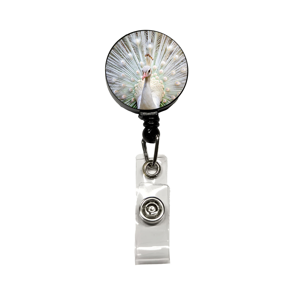 White Peacock Retractable ID Key Card Name Tag Badge Holder with Clip